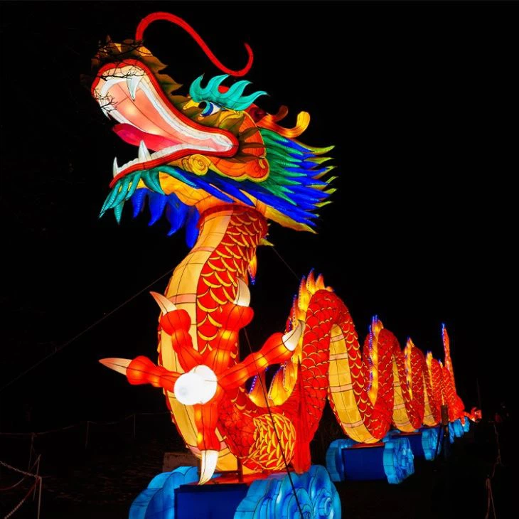 Antique Chinese Red Dragon Lantern With LED Light